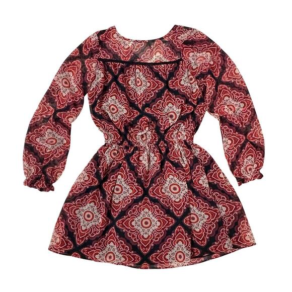 Ella Moss Girls Red Boho Print Tunic Dress Sz 12 Long Sleeves Fall Homecoming - Picture 1 of 5